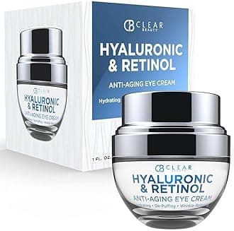 Clear Beauty Hyaluronic Acid & Retinol Eye Cream - Hydrating, Anti-Aging & Reduces Dark Circles & Puffiness - Dermatologist Tested, Cruelty-Free Korean Skin Care for All Skin Types - 1.01 Fl. Oz