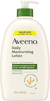 Aveeno Daily Moisturizing Body Lotion, Fragrance-Free Light & Creamy Lotion for Dry, Sensitive Skin With Prebiotic Oat Nourishes & Strengthens Skin's Moisture Barrier, Value Size, 33 fl oz