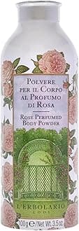 L'Erbolario Rose Perfumed Body Powder - Naturally Enticing Floral Scent with Rose, Jasmine, and White Musk - No Silicones, Parabens Or Petrolatum - Perfectly Refreshing for All Skin Types - 3.5 Oz