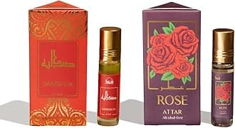 Real Chandan & Rose Attar Oil by Dukhni | 2 x 6ml Arab perfume oils for men and women | 100% pure ittar roll on perfume, chandan, sandal, sandalwood oil, gulab | Original concentrated fragrance oil