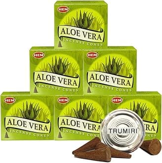 TRUMIRI Incense Cone Holder Bundle with Hem Aloe Vera Incense Cones - Pack of 6 (Approx 60 Cones)