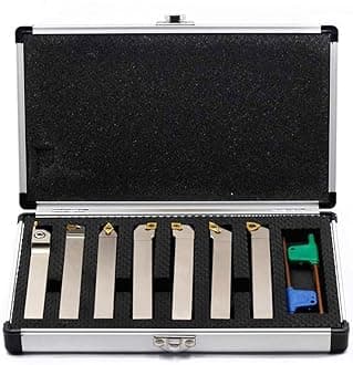 OSCARBIDE 1/2”Indexable Lathe Turning Tool 7 Pieces Set,Nickel Plated Heavy-Duty CNC Metal Lathe Cutting Tools for Turning Grooving Threading Parting Cut Off Holders Set
