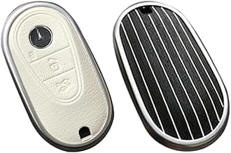 for Mercedes Benz Key case Key fob Cover Made of Real Wood Veneer Genuine Leather Key Fob Shell Gift Compatible C GLC E S ect 2022-2023-newer (Beaufort Oak, White Leather)