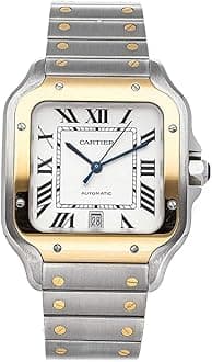 CARTIERSantos Automatic Silvered Opaline Dial Steel and 18kt Yellow Gold Men's Watch W2SA0006
