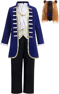 IBTOM CASTLE Boys Beauty and The Beast Costume, Beast Outfit for Boys Prince Charming Shirt Jacket Pants Full Set with Headgear Halloween Cosplay Birthday Carnival Toddlers Kids King Dress Up Outfit