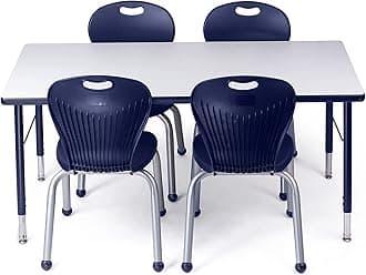 Chair and Table Set for Schools - Table About 24 x 48 inch (60 x 120cm) - Height Adjustable Legs -Spray Edges - and 4 Premium Classroom Chairs - for Commercial Spaces