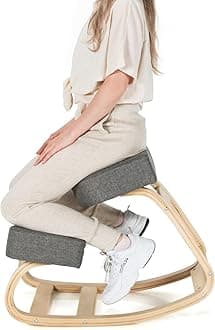 Giantex Kneeling Chair, Wood Posture Chair, Max Load 330 Lbs, Ergo Rocking Knee Chair with with Soft Cushion, Natural Relief for Back, Shoulder or Neck Pain, Ergonomic Kneeling Chair for Office Home