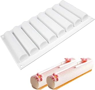 - OCPO KITCHEN Cylindrical Silicone Mold for Baking Mousse Cake, 3D Silicone Baking Molds for Cakes, French Dessert, Pastry Chocolate, Silm Bar, Cake Decoration Mold, 3D Cylindrical Shape (8-Cavity)
