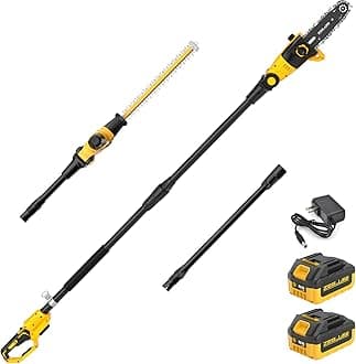 Cordless Pole Saw, Telescoping Electric Pole Chain Saw Auto Oiling, 2.0Ah Battery,Multi-Angle Pole Chainsaw for Branch Cutting & Tree Trimming (15ft 2-in-1 Cordless Pole Saw)