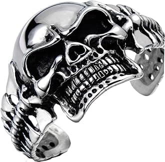 Heavy and Study Mens Stainless Steel Biker Skull Cuff Bangle Bracelet Silver Black Two-Tone Polished