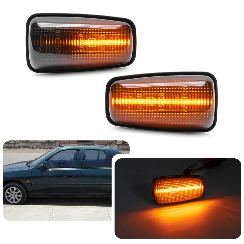 njssjd LED Side Indicator Light Dynamic Led Side Repeater Turn Signal Lamp for Peugeot 106 II 306 II 406 806 Expert Partner Fiat Scudo Ulysse Canbus Error Free Smoked Lens 2pcs