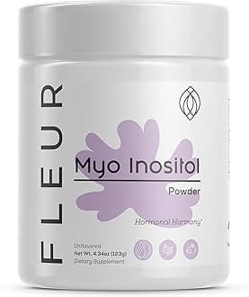 FLEUR Myo-Inositol & D-Chiro Inositol Powder, Hormone Balance and Ovarian Function Support for Women,Supplement for PCOS Symptom Relief, Regulates Menstrual Cycle, Unflavored, 4.34oz (123g)
