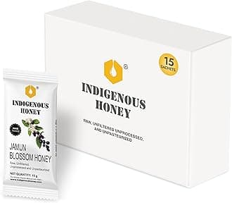 INDIGENOUS HONEY Natural Jamun Honey Raw Organic Pure Unprocessed Added Sugar Free NMR Tested Unpasteurized Unheated 15 Gift Sachets 15g Each Total 225g