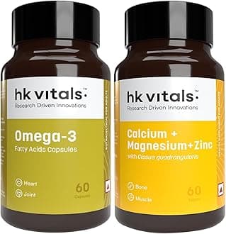 hk vitals Omega 3 Fish Oil Supplement & Calcium, Magnesium and Zinc with Vitamin D3 (60 Tablets Each) Combo Pack|1000mg Omega 3 with 180mg EPA and 120mg DHA