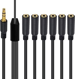 Poyiccot 3.5mm Headphone Splitter, 3.5mm Aux Splitter Cable, 1 to 6 Ways 1/8inch TRS Male to Female Stereo Extension Cable for Earphone Headset Speakers 1.5ft