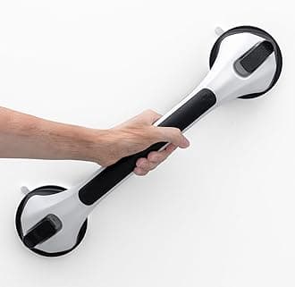 LEVERLOC Grab Bars for Bathtubs and Showers, Shower Handle 17 Inch Strong Suction Bath Handrails, Safety Grip for Bathroom Chair, Bathroom Grab Bar for Senior No Drilling Waterproof,Black