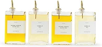 Olive Oil Dispenser Bottle for Kitchen, Automatic Pourer, Glass Dispenser for Kitchen, Olive Oil Cruet, | Set of 4 - Gold