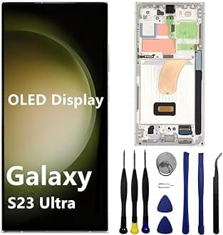 OLED for Samsung Galaxy S23 Ultra Screen Replacement S23ultra 5G S918U S918B/DS S918U1 S918W S918E LCD Display Touch Screen Digitizer Assembly Support Fingerprint and S-Pen (with White Frame+Tools)