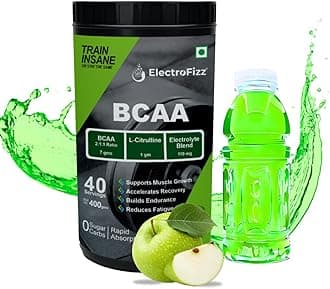 BCAA 7Gms (2:1:1 formula) with Citrulline & Electrolyte Blend for Muscle Recovery & Endurance - Pre/Post Workout & Intra Workout (Green Apple)- 40 servings
