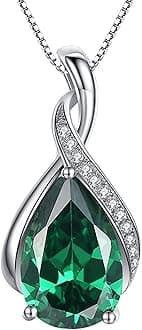 Classic Sterling Silver Pendant Necklace Pear Cut Simulated RUBY SAPPHIRE EMERALD Birthstone Jewelry Gifts for Women
