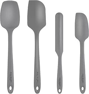 Grey Silicone Spatula Set – Non Stick High Heat Resistant Kitchen Utensils – 320C – Sturdy Steel Core – Spreader, Scraper, Spoonula Spatulas – 4 Piece Utensil Set - Gift Box and Bonus Recipe Ebook!
