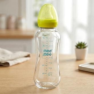 Glass Feeding Bottle 240ml| Baby Milk Bottle with Eazy Flo Technology, Anti-Colic Valve, Anti-Slip Ergonomic Shape & Slim Neck | BPA-Free, Borosilicate Glass Feeding Bottle for 0m+/Babies Upto 3 Years (Green)