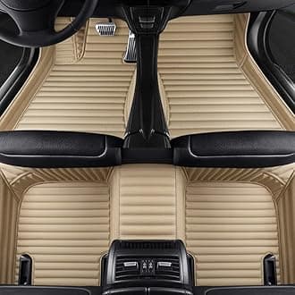 ZPXJSM Custom Floor Mats for Cars fit 95% Sedan SUV Sports Car Full Coverage All Weather Men Women Pads Protection Non-Slip Leather Floor Liners (Beige Horizontal Stripes)