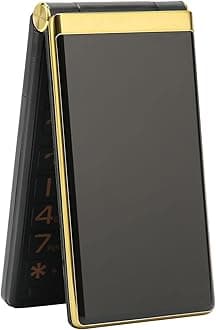 Flip Phone for Seniors with Large Buttons, GSM Mobile phone for the Elderly with SOS Button, Flashlight, Loudspeaker, Radio, Dual Screen, Camera, 8 Family Numbers (Gold)