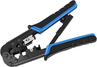 RJ45 Crimp Tool for Cat5 Cat5e Cat6, RJ-11, 6P/RJ-12, 8P/RJ-45 Crimp, Cut and Strip RJ45 Crimping Tool, Portable Ethernet Crimper Networking Tools(Non-Pass Through Type)