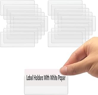 Self Adhesive Label Holders, ELEMGULY 104 Pack Adhesive Shelf Tag Shelf Label Holder Clear Pocket Holder with Paper for Supermarket, Bookshelf, Kitchen (2 x 1 Inch)