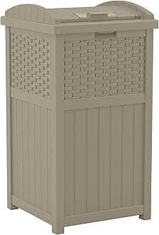 Hideaway Outdoor Trash Can with Lid - 30 Gallon Trash Can, Dark Taupe, Decorative Wicker-Style Garbage Bin, Weather-Resistant Resin, Fits 30-33 Gallon Bags, Ideal for Patio & Yard, Made in USA
