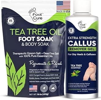 FOOT CURE 2 in 0.3m Treatment Kit, Made in USA, Includes Callus Remover, Tea Tree Oil Soak, For Smooth Feet and to Get Rid of Bad Odour, Fungi and Athletes