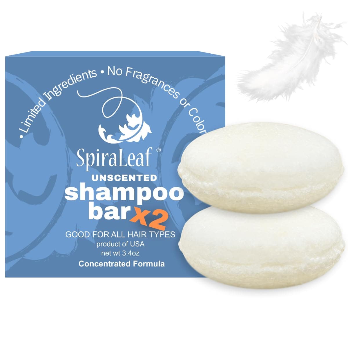 Solid Shampoo Bars x2 – UNSCENTED Shampoo Bars, All Hair Types, Rich Nourishing Oils, Fragrance-Free, Dye-Free, Concentrated Formula, Crafted in the USA