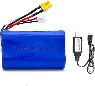 7.4V 5000mAh 2S XT30 JST-XH Plug Li-ion Battery with USB Charger Cable Compatible with RADIOMASTER TX16S TX12 TX18S Radio Transmitter and RC Car, RC Truck RC Boat