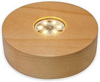 4" LED Wood Display Base for Crystals Glass Art, Warm Light Crystal Display Base Stand with 6 LEDs