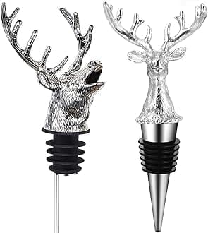 Reindeer Pourer and Deer Head Wine Corks, Bar and Household Wine Corks, Animal Wine Pourer (Silver)