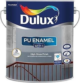 - Dulux PU Enamel White 1 Litre High Gloss Finish Paint for Interior Exterior Metal & Wood Surfaces with Fast Drying Anti-Rust & Complete Coverage