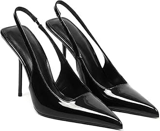 Women's Slingback Stiletto High Heels Pointed Toe Slip On Pumps Shoes Patent Leather Stretch Strap Backless Dress Heels