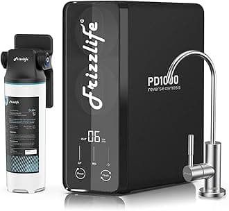 Frizzlife RO Reverse Osmosis Water Filtration System - 1000 GPD Fast Flow, Tankless, Reduces TDS, Compact, Alkaline Mineral PH, Home & Commercial Use, States Technical Support