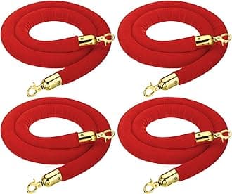 PATIKIL 5 Feet Red Velvet Stanchion Rope, 4 Pack Crowd Control Barrier Rope with Snap Hooks for Posts Stands Queue Divider of Hotel Theater, Golden