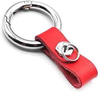 FEYOUN Key Chain Car Key Clip Quick Release Leather Car Keychain for Men and Women - Red Color, with Anti-Lost Ring, Short