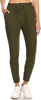 LA12ST Women's Juniors Soft Olive Jogger Pants Drawstring Pockets