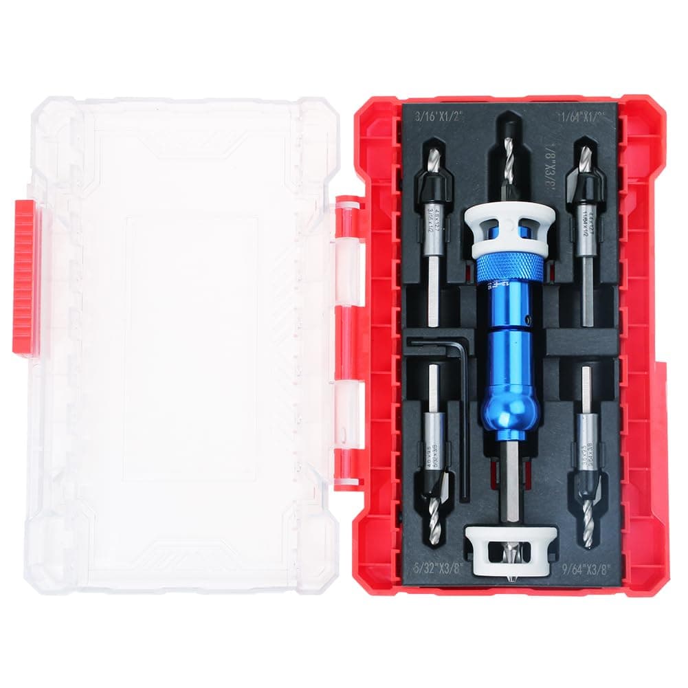 AUTOTOOLHOMECountersink Drill Bit Set with Adjustable Depth Stop, 5Pcs Carbide Tipped Countersink Bit with1/4" Quick Release Hex Shank for Woodworking Carpentry Pilot Screw Hole Set
