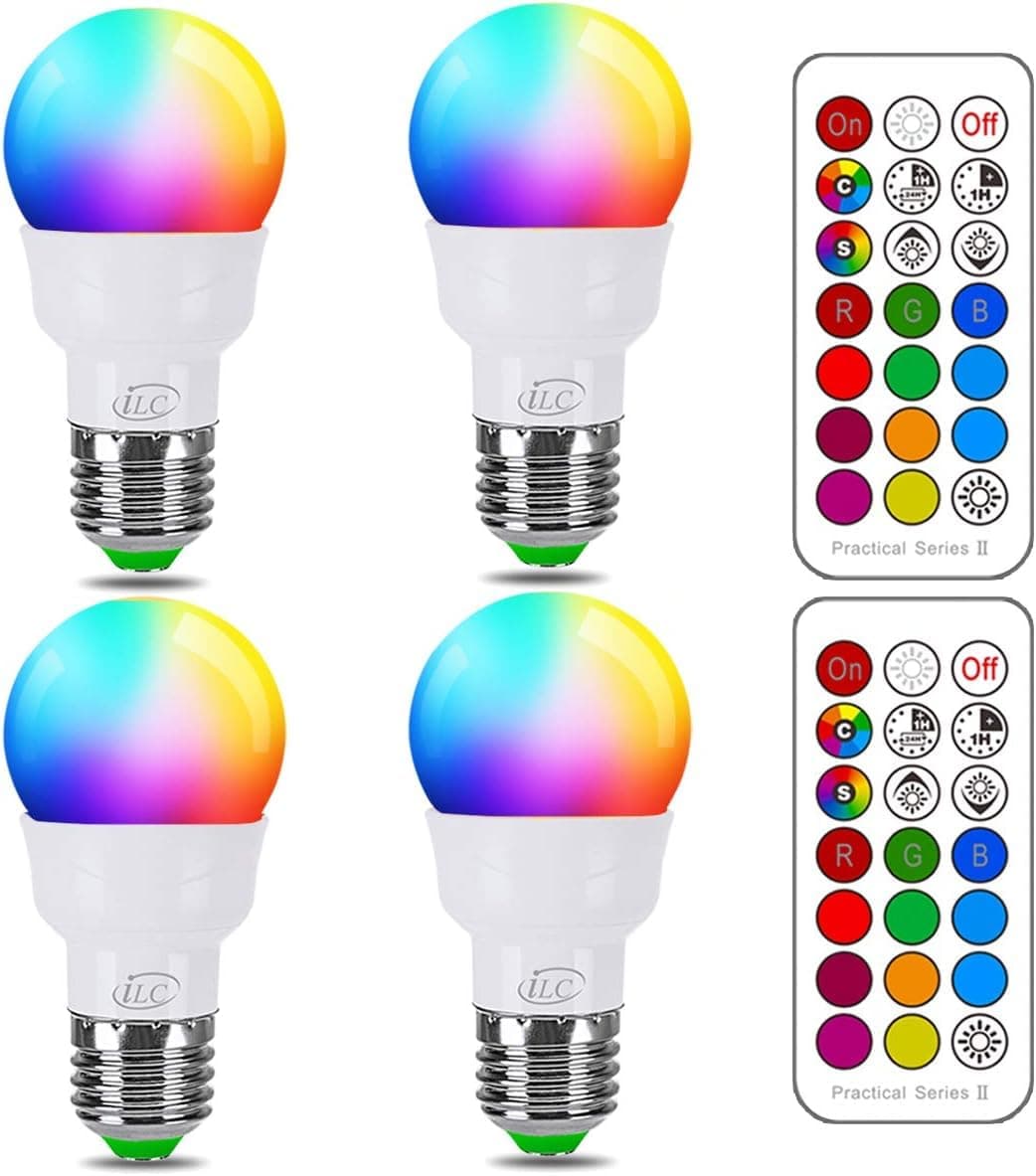 Colour Changing LED Light Bulbs Equivalent 40W E27 Edison 5W Screw Dimmable A60 Warm White Lights 2700K, RGB White Coloured - Dual Memory - 12 Color Choices - Remote Controller Included