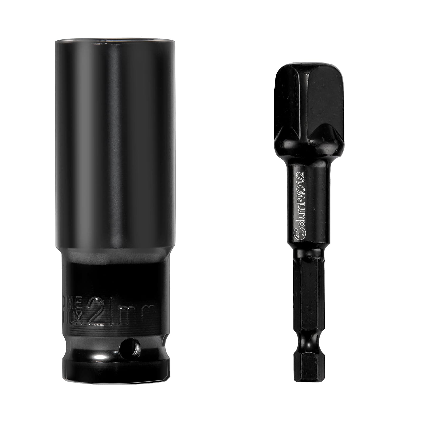 1/2'' Impact Drive Socket Sets, 21mm 6-Point Impact Socket and 1/2'' Hex Shank Impact Adapter