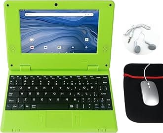 CHIBBS Portable Kids Laptop Computer, 7" Inch IPS Screen Mini Laptop Powered by Android 13.0, Quad Core, 2gb Ram + 32gb ROM, 2* USB, Camera, Bluetooth, Wi-Fi- Green