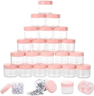100 Count 20g Sample Containers with Lids，Refillable Cosmetic Containers Small Plastic Jars Lip Scrub Container - Pink