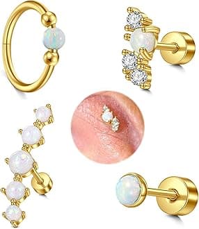 Silver Gold Cartilage Earring for Women Hypoallergenic Flat Back Earrings Threadless Helix Earring Tragus Studs 6mm Cartilage Jewelry Flatback Surgical Steel Butterfly Heart Earrings for Women