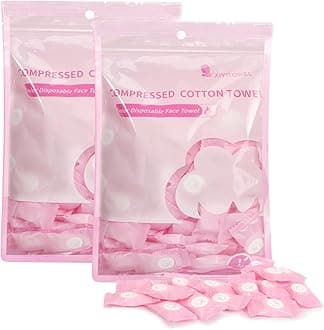 Classycoo Compressed Towel 200 PCS Mini Tablets Disposable Portable Face Towel Cotton Coin Tissue for Travel, Camping, Hiking, Sport, Beauty Salon, Home Hand Wipes and Other Outdoor Activities Pink
