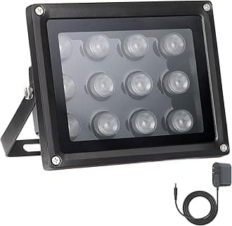 Univivi Infrared Illuminator, 850nm 12 LEDs 90 Degree Wide Angle IR Illuminator for Night Vision, Waterproof LED Infrared Light for CCTV Security Camera, with Power Adapter, Black